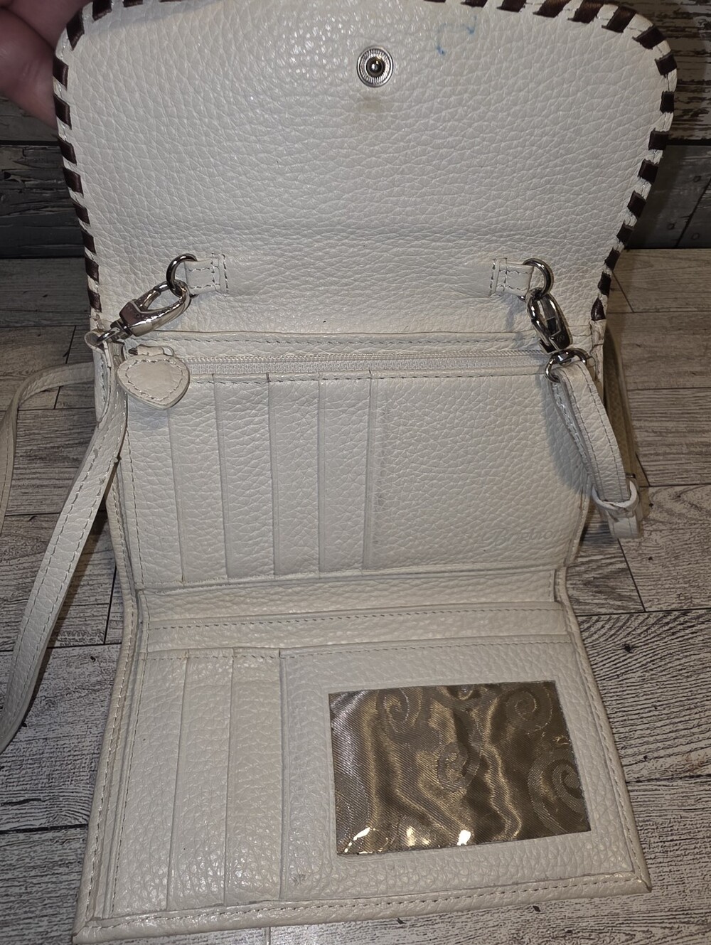 Brighton Cream Leather Crossbody with Braided Trim and Silver Accent - Picture 3 of 4